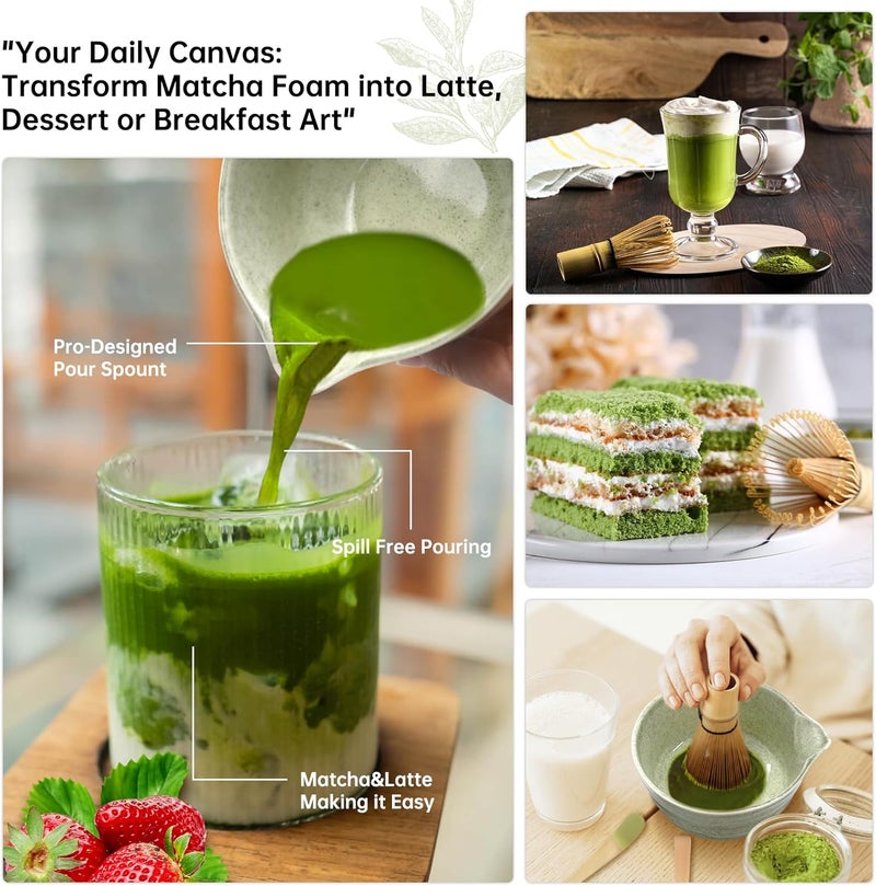 Bowasin Matcha Whisk Set Green 6PCS Matcha Whisk and bowl(Chawan) With Matcha Spoon and sifter Matcha Kit for Ceremony Matcha Tea Set Gift for Matcha Lovers - Image 4