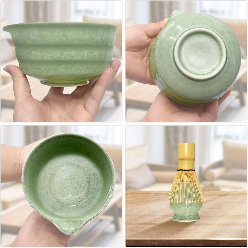 Bowasin Matcha Whisk Set Green 6PCS Matcha Whisk and bowl(Chawan) With Matcha Spoon and sifter Matcha Kit for Ceremony Matcha Tea Set Gift for Matcha Lovers - Image 2