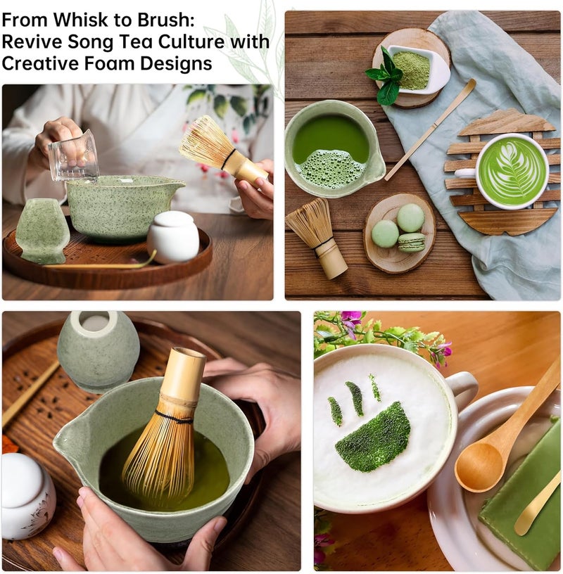 Bowasin Matcha Whisk Set Green 6PCS Matcha Whisk and bowl(Chawan) With Matcha Spoon and sifter Matcha Kit for Ceremony Matcha Tea Set Gift for Matcha Lovers - Image 5