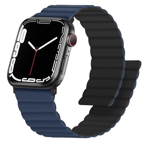 Anlinser Magnetic Bands Compatible with Apple Watch Band 49/46/45 44/42/41/40/38mm, Women Men Double Side Reversible Strap for iWatch Ultra 3-1 Series 11/10/9/8/7-1 SE(49/46/45/44/42,Dark Blue/Black) - Image 1