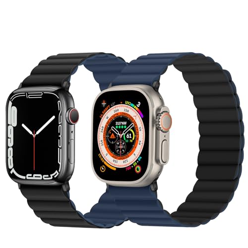Anlinser Magnetic Bands Compatible with Apple Watch Band 49/46/45 44/42/41/40/38mm, Women Men Double Side Reversible Strap for iWatch Ultra 3-1 Series 11/10/9/8/7-1 SE(49/46/45/44/42,Dark Blue/Black) - Image 2