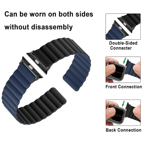 Anlinser Magnetic Bands Compatible with Apple Watch Band 49/46/45 44/42/41/40/38mm, Women Men Double Side Reversible Strap for iWatch Ultra 3-1 Series 11/10/9/8/7-1 SE(49/46/45/44/42,Dark Blue/Black) - Image 3