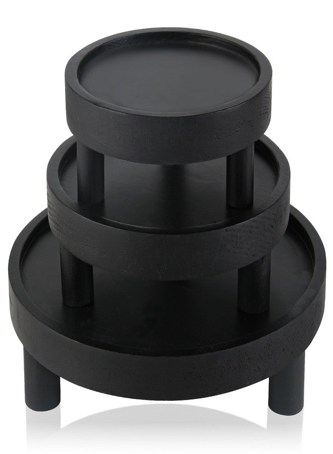 Destop 3PCS Wooden Display Risers for Display,Wood Riser Display Pedestal Stand for Home Décor (Modern Black,8,6,5'') - Image 1