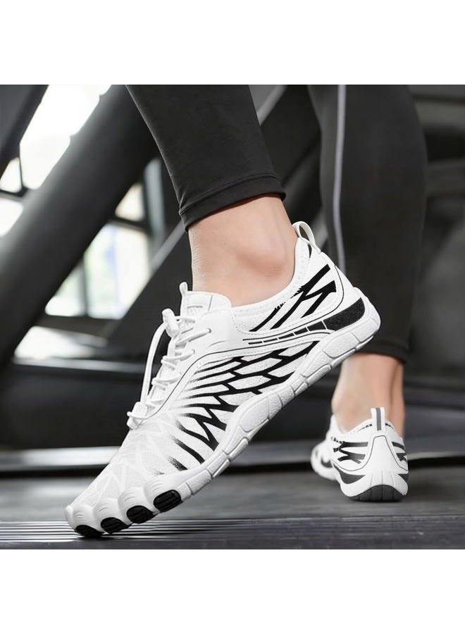 ELETON Hike Barefoot Shoes Womens Men Footwear,Pro-Healthy&Non-Slip Water Shoe for Women Men, Wide Toe Running Shoes Boots Sneakers Unisex, Whiteblacka, 9.5 Women/8 Men - Image 2