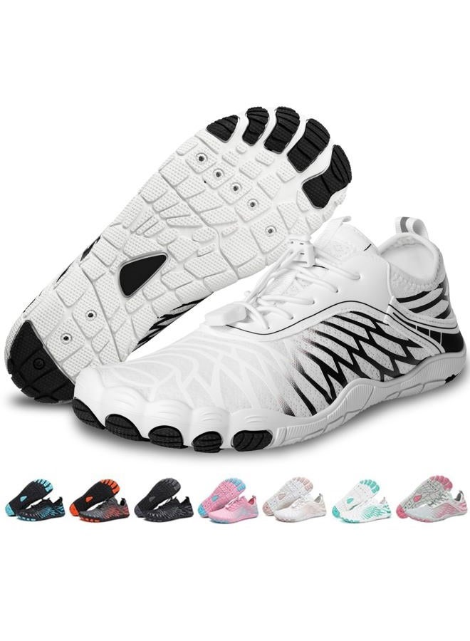 ELETON Hike Barefoot Shoes Womens Men Footwear,Pro-Healthy&Non-Slip Water Shoe for Women Men, Wide Toe Running Shoes Boots Sneakers Unisex, Whiteblacka, 9.5 Women/8 Men - Image 1