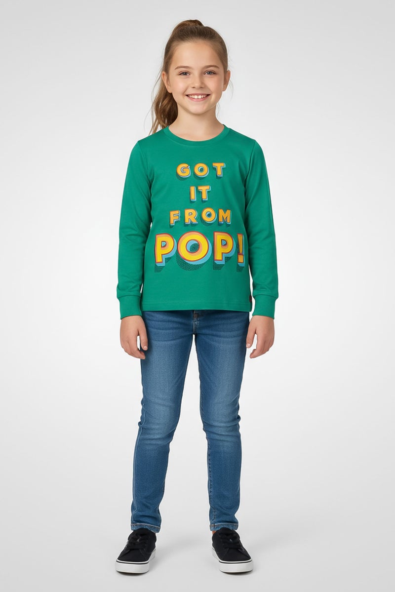 Hamleys Kids Girl Graphic Print Long Sleeve Top, Green - Image 1