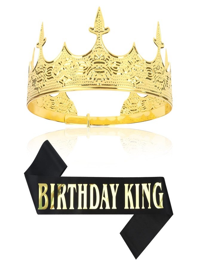 CIEHER King Crown & Sash for Men Boys - Vintage Baroque Prom Tiara, Birthday Gift & Decorations - Image 1
