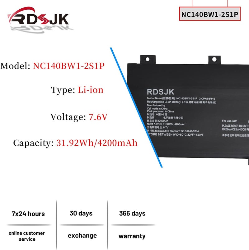NC140BW1-2S1P 0813002 Laptop Battery for Lenovo IdeaPad 100S 14" 100S-14IBR 80R9 80R9002WGE 80R90050GE 80R900NVGE Series NC14OBW1-2S1P 5B10K65026 BSNO427488-01 5B10L06248 2ICP4/58/145 7.6V 31.92Wh - Image 2