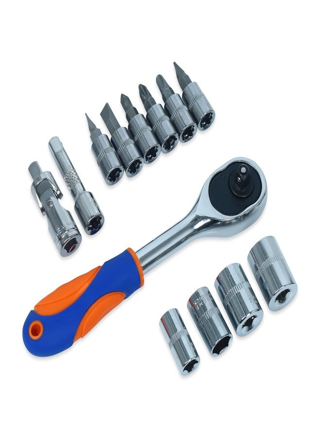 GLUN® Product Title Multipurpose Ratchet Wrench Tools Set, 1/4 Inch 12 in 1 Socket, Quick Release Ratchet Handles with Extensions, Combination Wrenches Chrome Finish - Image 1