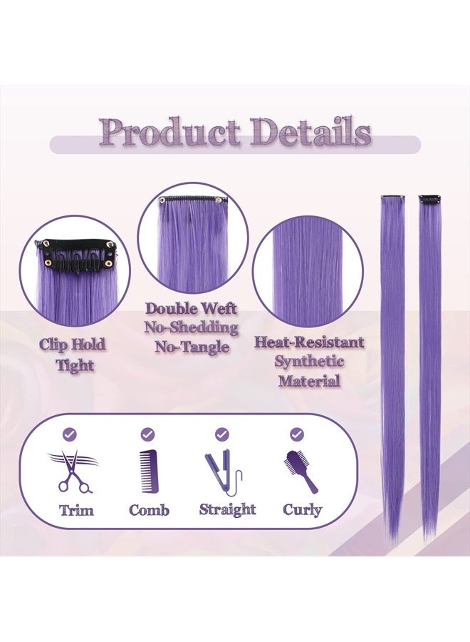 Sofeiyan 10 Pcs Colored Hair Extensions Party Highlights Colorful Clip in Hair Extensions 22 Inch Straight Synthetic Hairpieces for Women Kids Girls Halloween Christmas Cosplay, 10pcs Grey Purple - Image 3