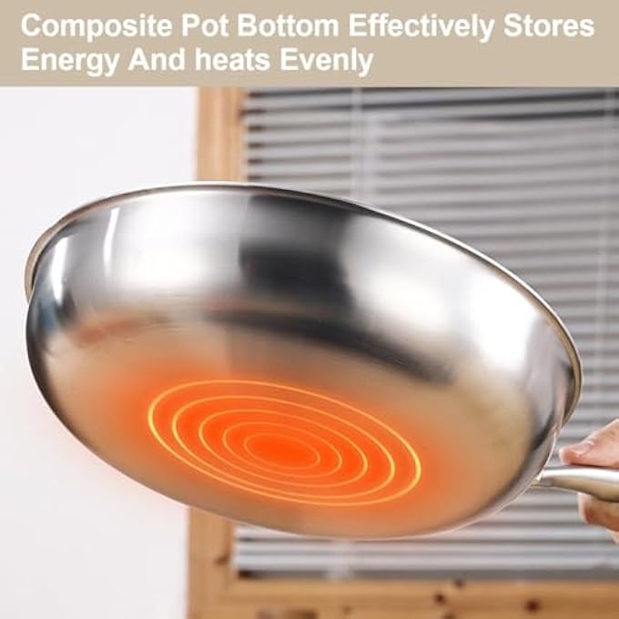 Unity Stainless Steel Frying PanLid Skillet Pan Frying Pan Thickened 304 Stainless Steel Uncoated 3 Layers Stainless Steel Skillet For Omelette Cooking Kitchen Breakfast Egg Frying Pot 30Cm - Image 5