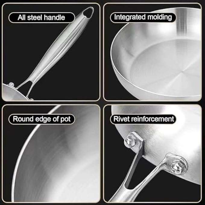 Unity Stainless Steel Frying PanLid Skillet Pan Frying Pan Thickened 304 Stainless Steel Uncoated 3 Layers Stainless Steel Skillet For Omelette Cooking Kitchen Breakfast Egg Frying Pot 30Cm - Image 3