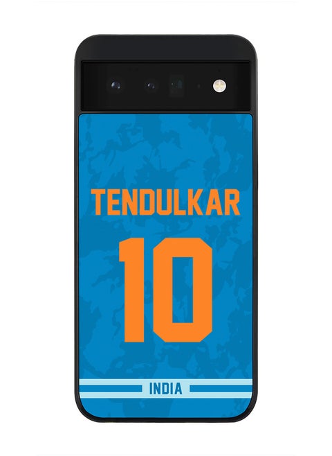 Rugged Black Edge Case for Google Pixel 6 5G, Slim fit Soft Case Flexible Rubber Edges Thin Cover - Player Name - Sachin Tendulkar, Jersey Number- 10