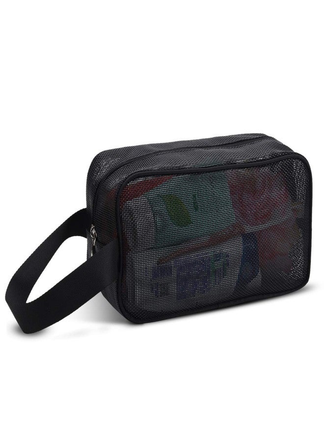 Moyad Mesh Shower Caddy Portable Toiletry Bag College Dorm Room Essentials for Girls Guys Gym Bag Camping Organizer Hanging Bathroom Mesh Bag, Black - Image 1