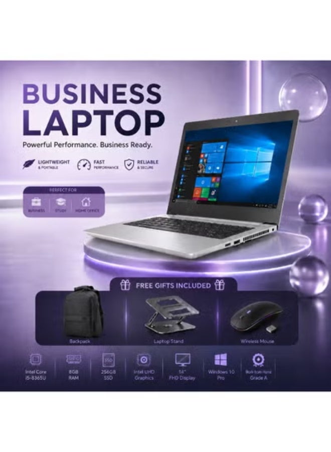 لابتوب 14 بوصة شاشة FHD بمعالج i5، رام 8 جيجابايت وهارد 256 جيجابايت SSD مع ويندوز برو - بيجي معاه هدايا مجانية (استاند مكتب، ماوس، وشنطة) - Image 1