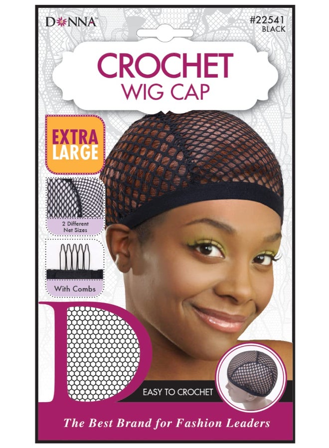 DONNA XL Crochet Wig Cap with Combs Extra Large Net Cap for Crochet Braids Wig Making and Weaves Dual Net Size for Secure Fit and Easy Installation Breathable Stretch Fabric for Comfort Black - Image 2
