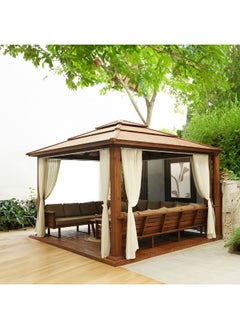 DANUBE HOME Royal Wooden Gazebo Pergola With 9 Seater Capacity Weather Resistant Garden Canopy Modern Design Outdoor Furniture - Brown - 4.4X4.4X3.4 M  - Image 1