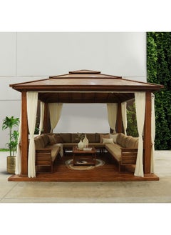DANUBE HOME Royal Wooden Gazebo Pergola With 9 Seater Capacity Weather Resistant Garden Canopy Modern Design Outdoor Furniture - Brown - 4.4X4.4X3.4 M  - Image 3