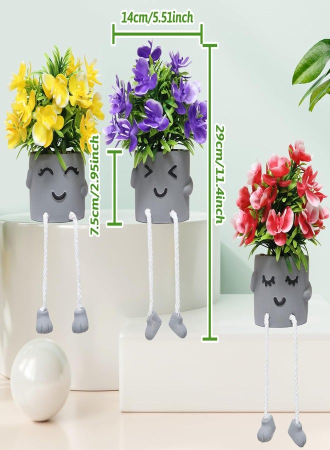 Zerzsy 3 Pack Small Artificial Faux Plants Indoor Summer Spring Decor Fake Plant Flowers with Hanging Leg for Table Decorations Home Office Desk Shelf Decorations - Image 2