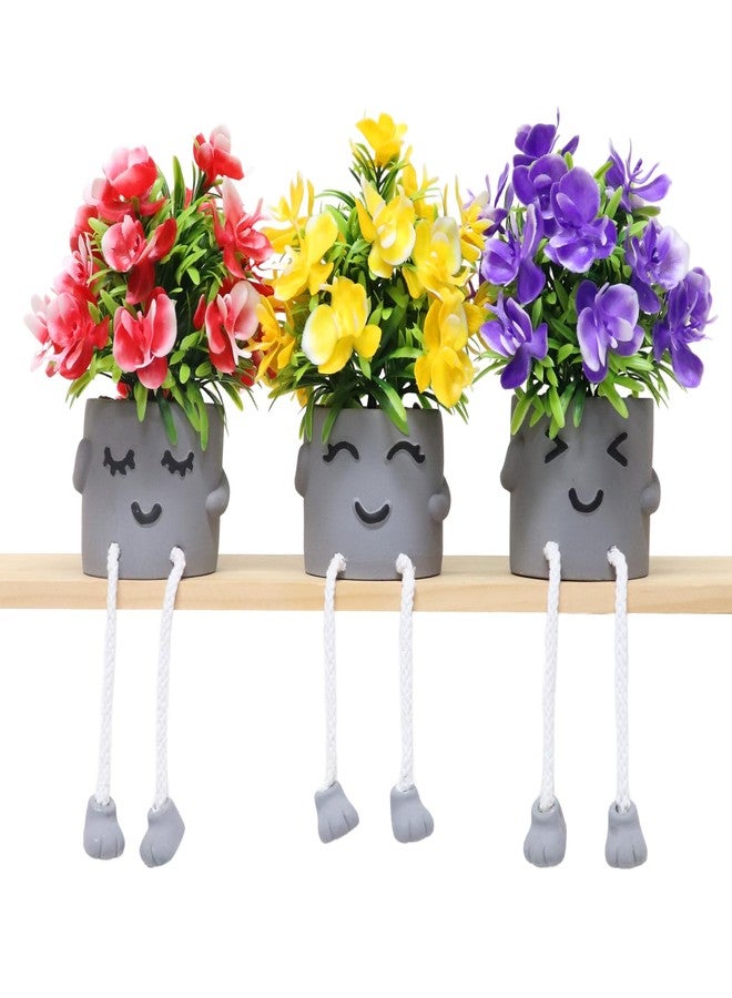 Zerzsy 3 Pack Small Artificial Faux Plants Indoor Summer Spring Decor Fake Plant Flowers with Hanging Leg for Table Decorations Home Office Desk Shelf Decorations - Image 1