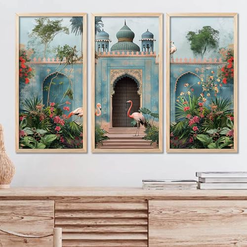 walllane Traditional Art Painting with Frame for Living Room | Indian Art Pichwai Wall Décor Paintings | Painting for wall Decoration set of 3 (10x19 inch, E) - Image 1