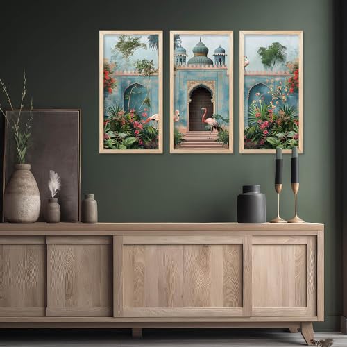 walllane Traditional Art Painting with Frame for Living Room | Indian Art Pichwai Wall Décor Paintings | Painting for wall Decoration set of 3 (10x19 inch, E) - Image 5