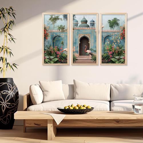 walllane Traditional Art Painting with Frame for Living Room | Indian Art Pichwai Wall Décor Paintings | Painting for wall Decoration set of 3 (10x19 inch, E) - Image 3