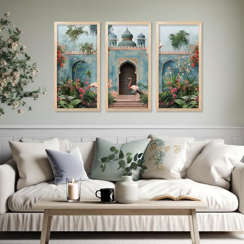 walllane Traditional Art Painting with Frame for Living Room | Indian Art Pichwai Wall Décor Paintings | Painting for wall Decoration set of 3 (10x19 inch, E) - Image 4