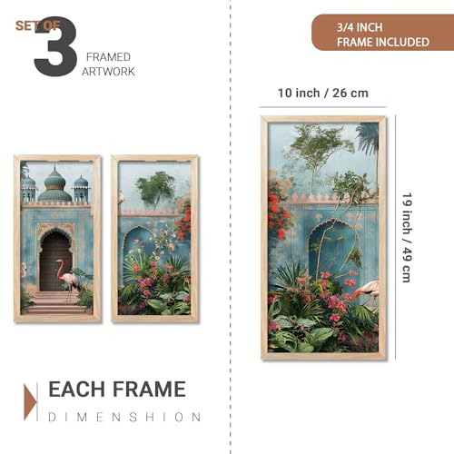 walllane Traditional Art Painting with Frame for Living Room | Indian Art Pichwai Wall Décor Paintings | Painting for wall Decoration set of 3 (10x19 inch, E) - Image 2