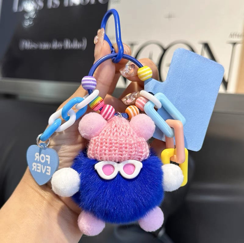 Purely Handmade Rex Rabbit Fur Coal Ball Monster Doll Pendant DIY Keychain Doll Bag Backpack Phone Charm - Image 1