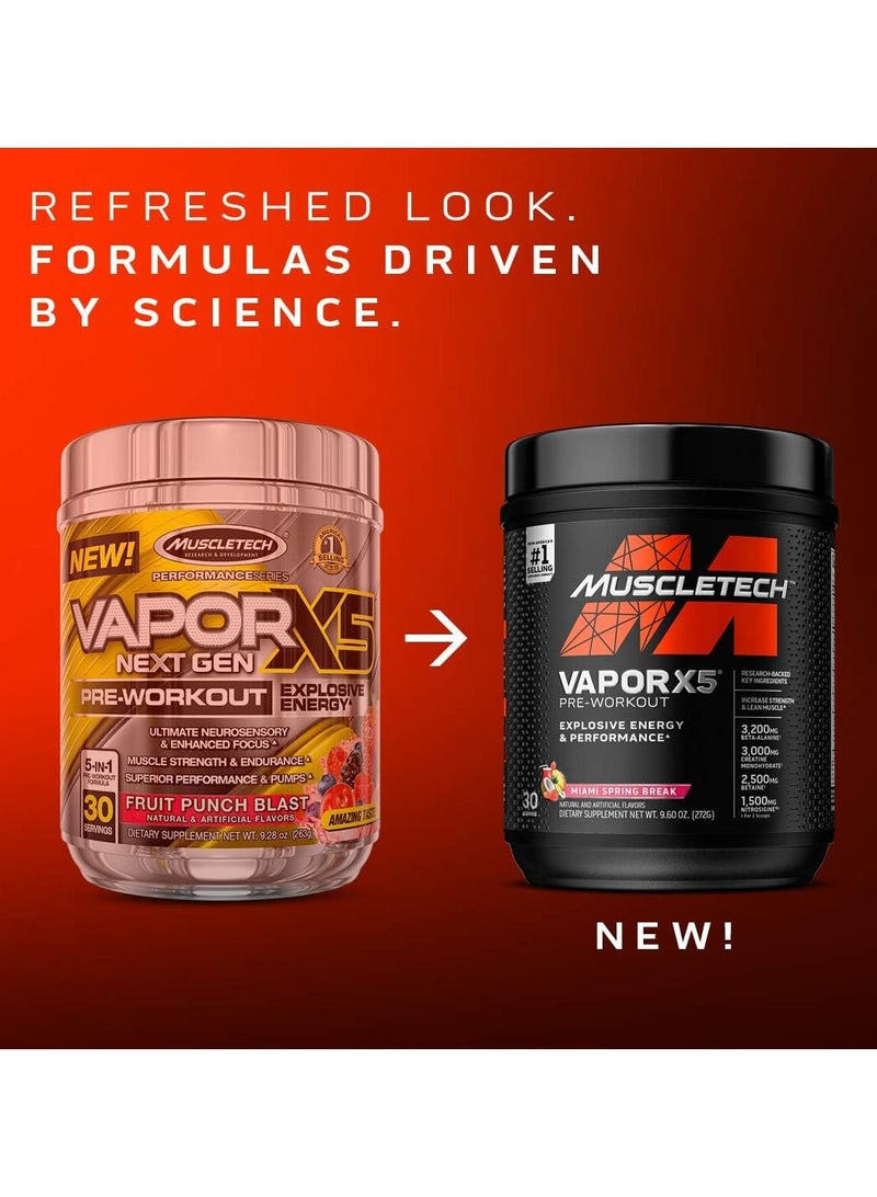 MuscleTech Vapor X5 Pre Workout Powder Explosive Energy And Performance Blue Razz Freeze 266 G - Image 2