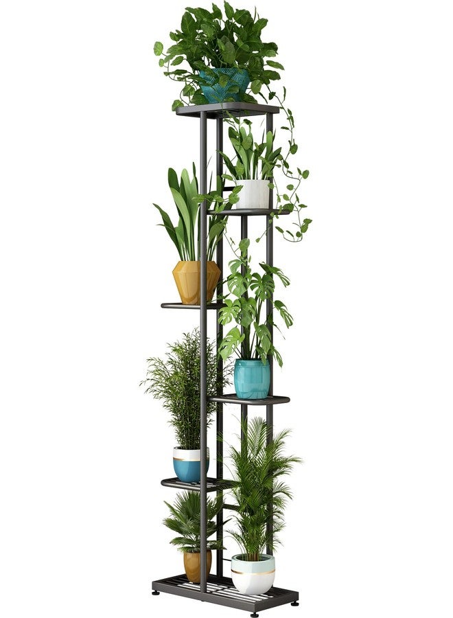 LINZINAR Metal 6 Tier 7 Potted Plant Stand Indoor Outdoor, Dark Grey - Image 1