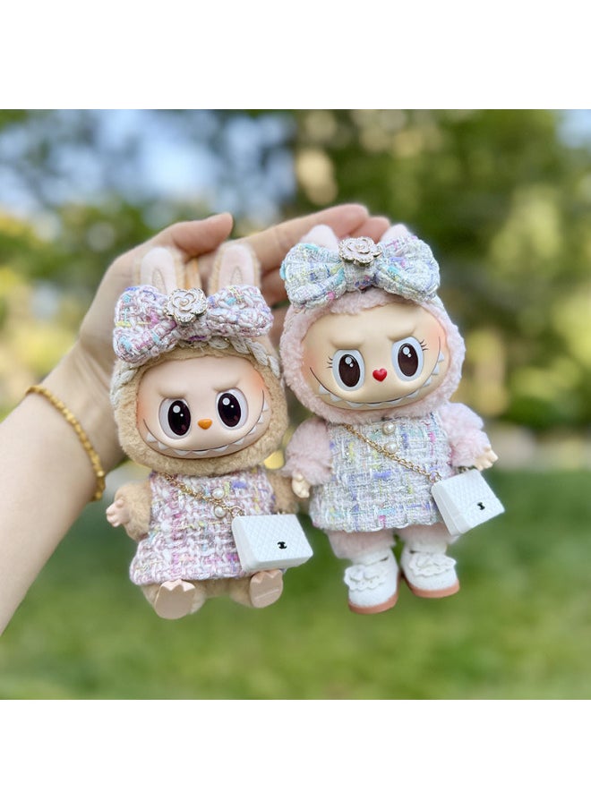 The First And Second Generation Labubu Sitting Party Doll Sitting Posture 17cm Macaron Blind Box Doll Clothes Cloth Clothes-Specifications:The First And Second Generation Labubu Baby Clothes Clothes [no Doll]-Color:White Small Fragrance [headwear + Clothes + Backpack + Shoes  - Image 5