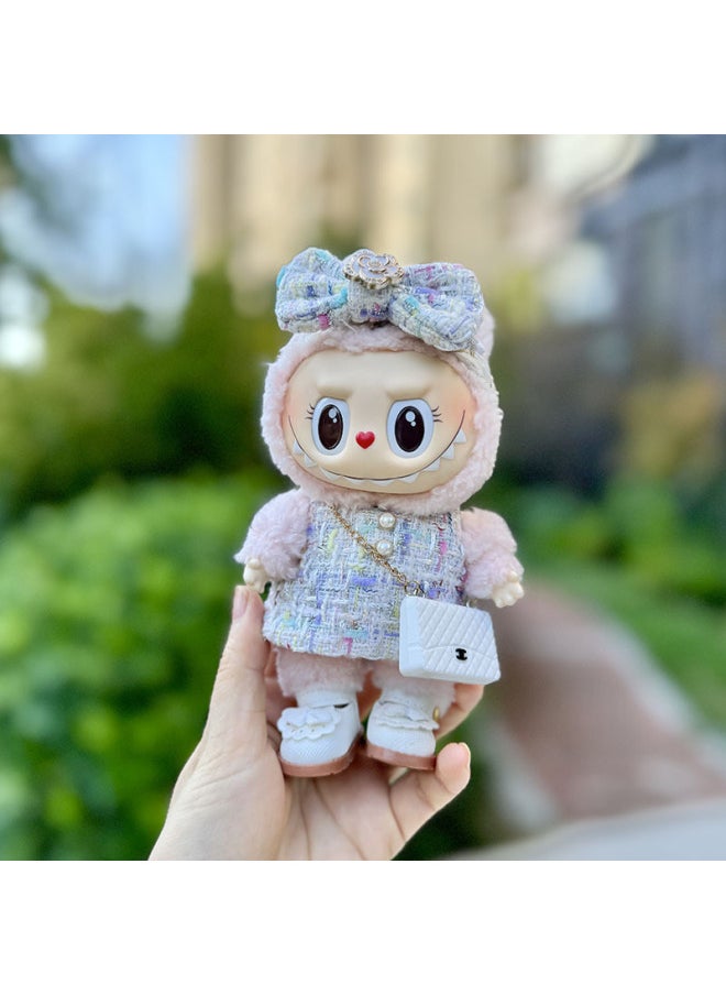 The First And Second Generation Labubu Sitting Party Doll Sitting Posture 17cm Macaron Blind Box Doll Clothes Cloth Clothes-Specifications:The First And Second Generation Labubu Baby Clothes Clothes [no Doll]-Color:White Small Fragrance [headwear + Clothes + Backpack + Shoes  - Image 1