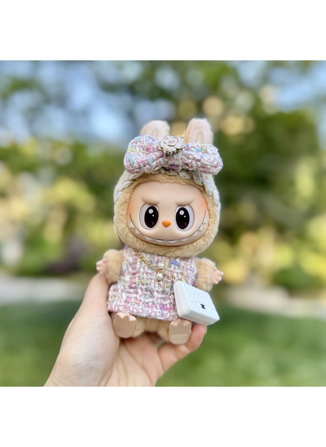 The First And Second Generation Labubu Sitting Party Doll Sitting Posture 17cm Macaron Blind Box Doll Clothes Cloth Clothes-Specifications:The First And Second Generation Labubu Baby Clothes Clothes [no Doll]-Color:White Small Fragrance [headwear + Clothes + Backpack + Shoes  - Image 2