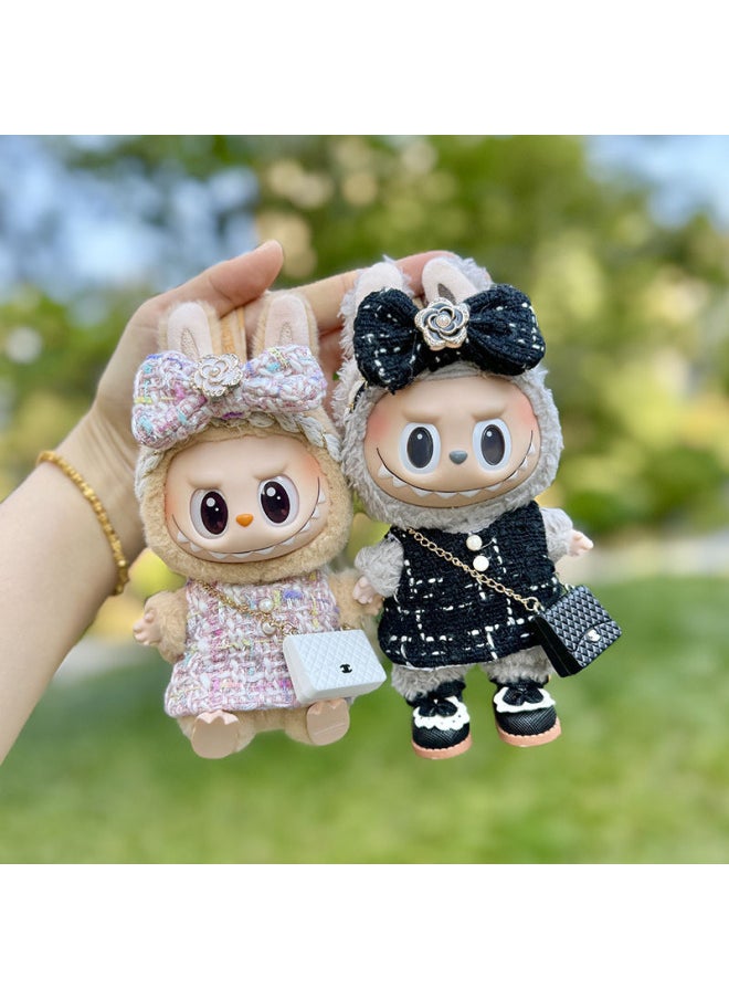 The First And Second Generation Labubu Sitting Party Doll Sitting Posture 17cm Macaron Blind Box Doll Clothes Cloth Clothes-Specifications:The First And Second Generation Labubu Baby Clothes Clothes [no Doll]-Color:White Small Fragrance [headwear + Clothes + Backpack + Shoes  - Image 4