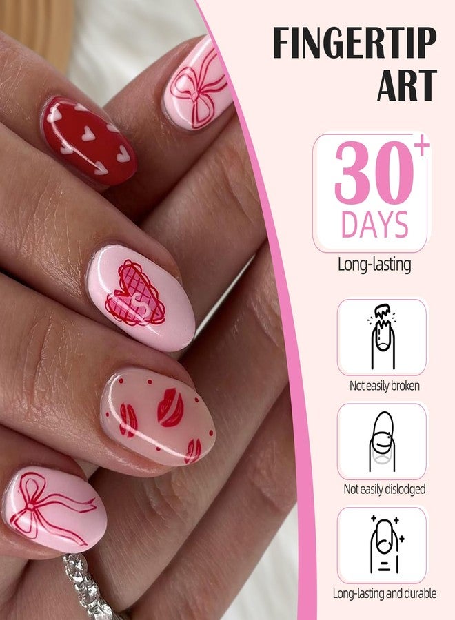 Euphily Polka Dot Press on Nails Medium Almond Fake Nails False Nail with Red Heart Bow Design Glossy Reusable False Nails Full Cover Artificial Nails Stick for Women Girls 24 Pcs - Image 2