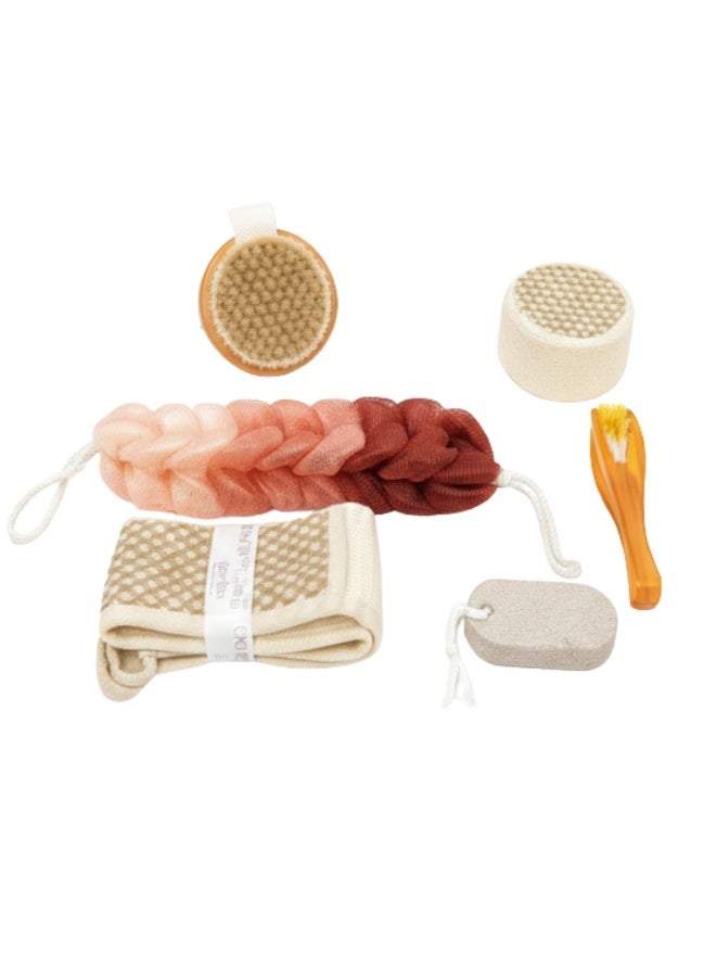 لوكاداه مجموعة تقشير فاخرة ٥ في ١ للاستحمام | مجموعة تقشير الجسم الكاملة مع ليفة، فرشاة ظهر، وإسفنجة يدوية للرجال والنساء