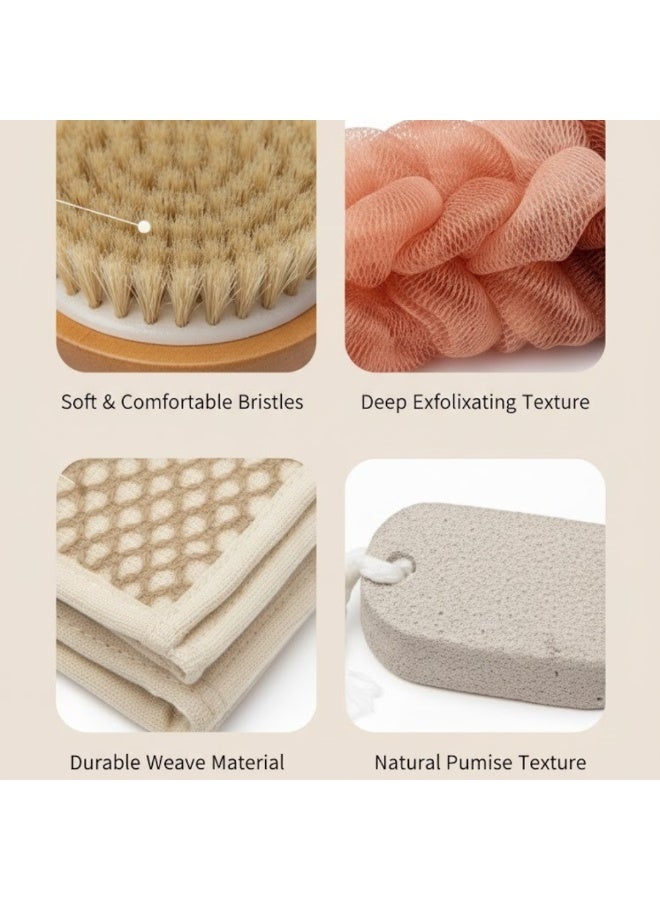 Lukadah Premium 6-in-1 Bath and Shower Exfoliation Set | Complete Body Scrubber Kit with Back Scrubber Strap, Loofah, Bath Brush & Exfoliating Handheld Sponges - Deep Cleaning Shower Accessories for Men & Women | Full Body Spa Set - Image 2