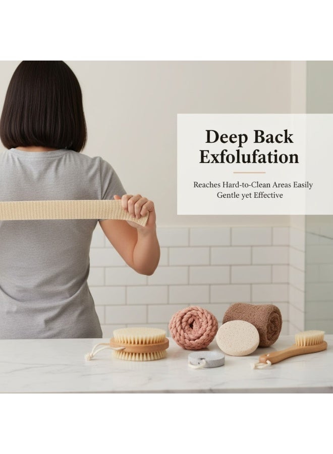 Lukadah Premium 6-in-1 Bath and Shower Exfoliation Set | Complete Body Scrubber Kit with Back Scrubber Strap, Loofah, Bath Brush & Exfoliating Handheld Sponges - Deep Cleaning Shower Accessories for Men & Women | Full Body Spa Set - Image 3