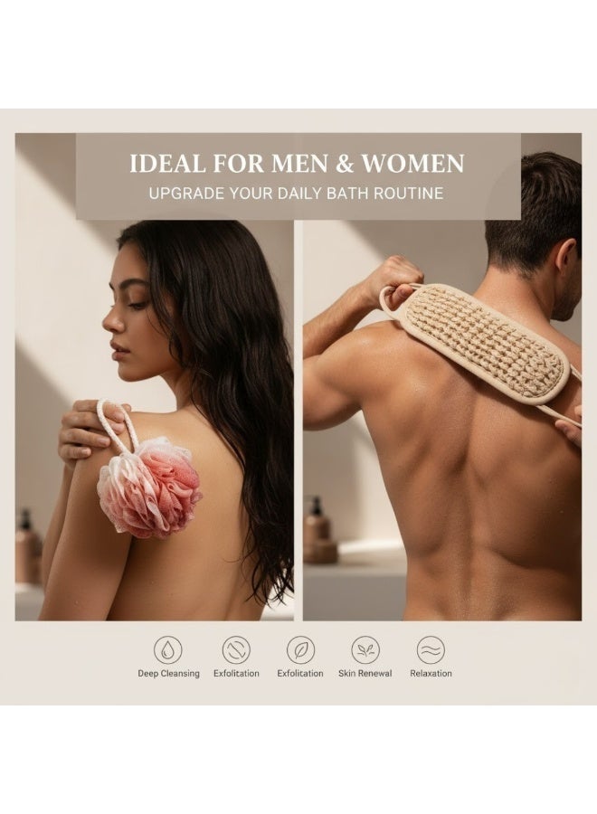 Lukadah Premium 6-in-1 Bath and Shower Exfoliation Set | Complete Body Scrubber Kit with Back Scrubber Strap, Loofah, Bath Brush & Exfoliating Handheld Sponges - Deep Cleaning Shower Accessories for Men & Women | Full Body Spa Set - Image 5