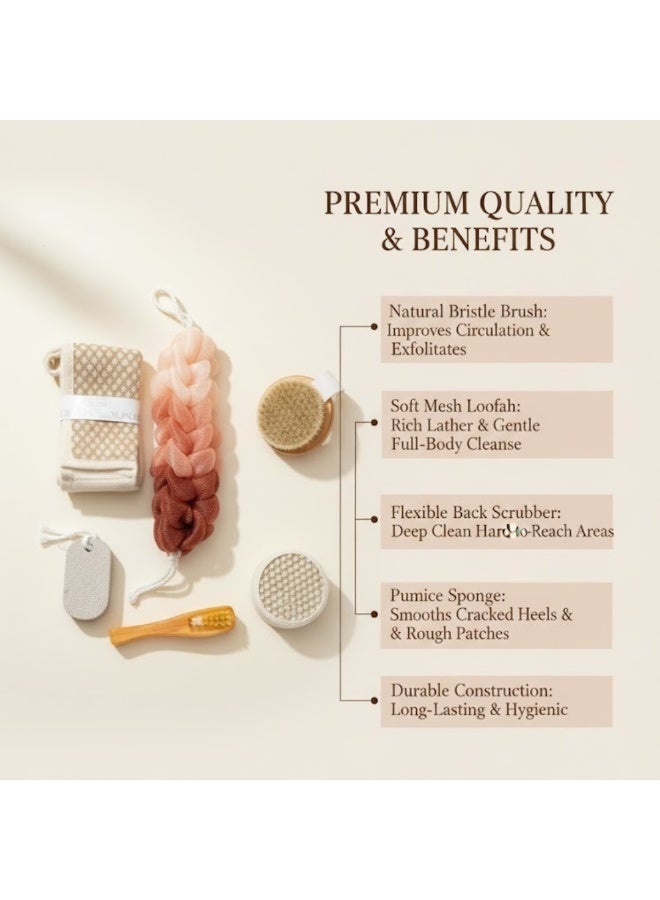 Lukadah Premium 6-in-1 Bath and Shower Exfoliation Set | Complete Body Scrubber Kit with Back Scrubber Strap, Loofah, Bath Brush & Exfoliating Handheld Sponges - Deep Cleaning Shower Accessories for Men & Women | Full Body Spa Set - Image 4