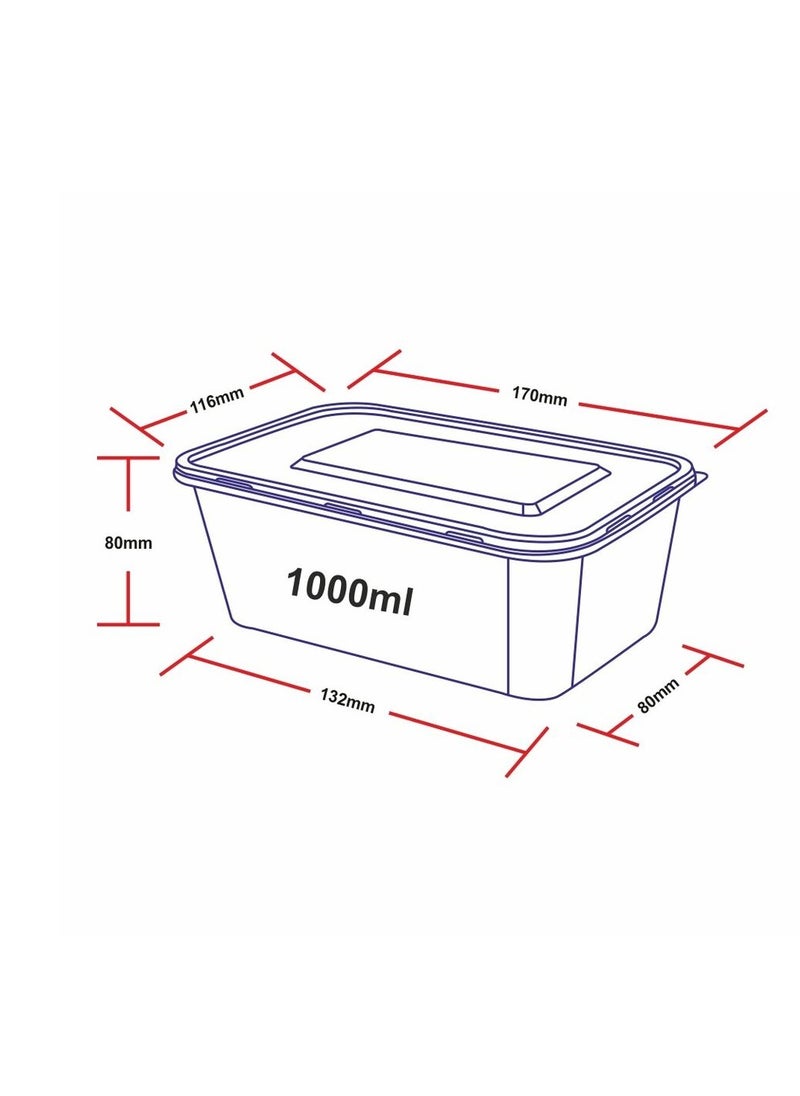 Core 1000ml 50pc Microwaveable Plastic Containers with Lids Clear Disposable Food Containers Snap Lid Hotel Catering Reusable Takeaway Boxes  - Image 2