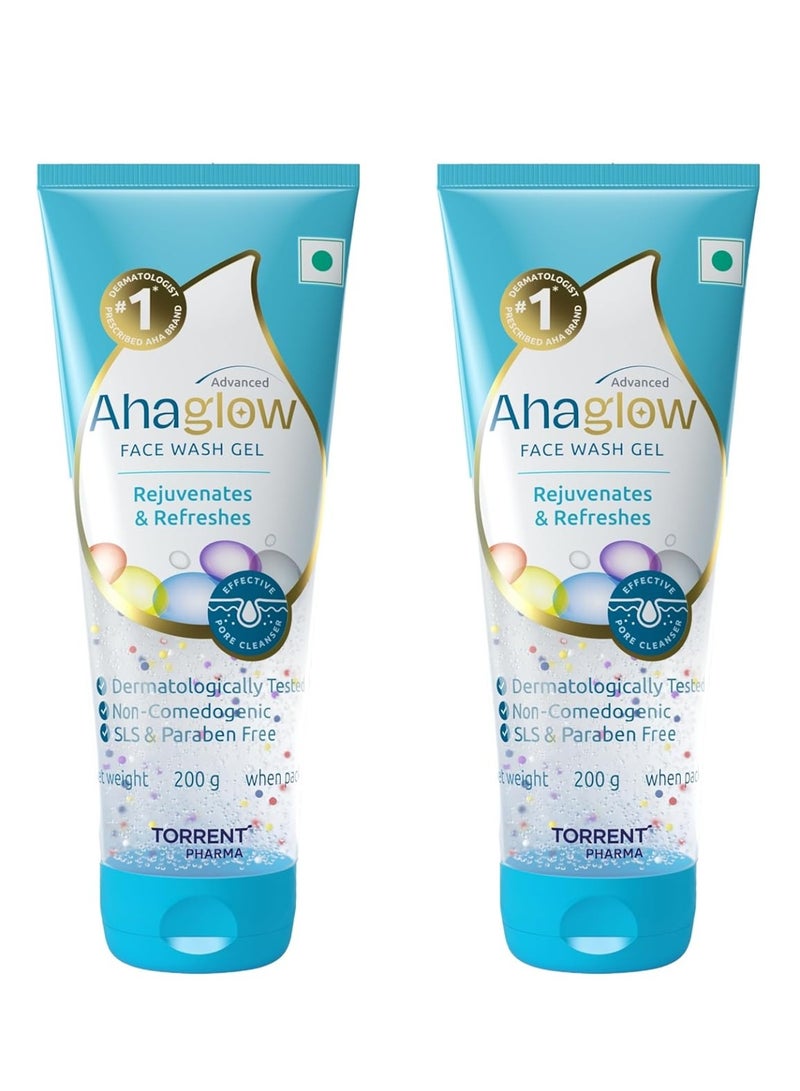 Ahaglow Advanced Face Wash Gel with AHA(Alpha-Hydroxy Acid)|Jojoba Oil|Tea Tree Oil|Allantoin|Vitamin E|Oakbark Extract|Dermatologically Tested| 200g  (Pack of 2) - Torrent Pharma - Image 1