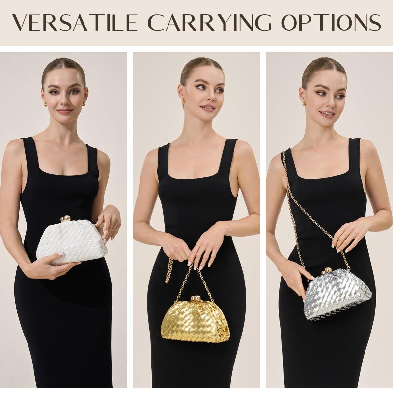CHUNLI Dressy Woven Clutch Purses for Women Evening Wedding Formal Occasion,Dumpling Crossbody Shoulder Handbags for Women - Image 5