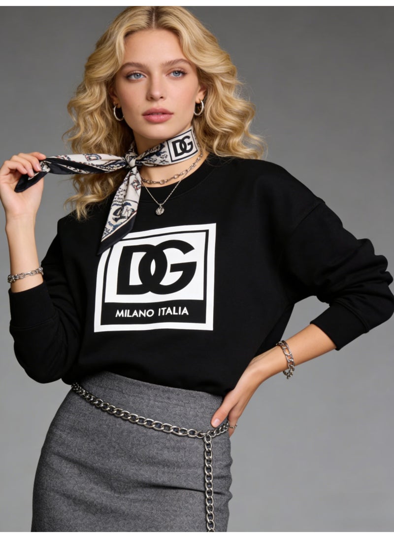 D&G Dolce&Gabbana D&G Big Logo Round Neck Top - Fashionable Oversized DG Logo Pattern Top, Neutral Versatile Hoodie, Suitable for Luxury Casual and Neutral Styles - Image 1