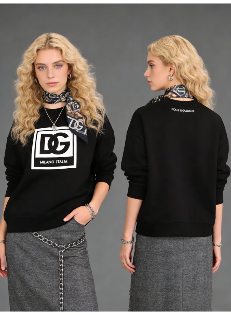 D&G Dolce&Gabbana D&G Big Logo Round Neck Top - Fashionable Oversized DG Logo Pattern Top, Neutral Versatile Hoodie, Suitable for Luxury Casual and Neutral Styles - Image 4