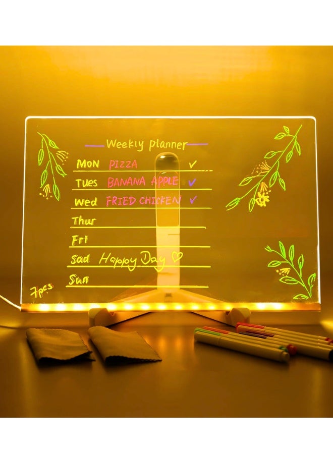 Chase Up Note Board with 7 Colors Pen, LED Acrylic Message Board 30x20cm,Dry Erase Writing Pad with Stand,Light up Drawing Boards for Kids, Desktop Memo Rewritable Wordpad for School Home Office - Image 1