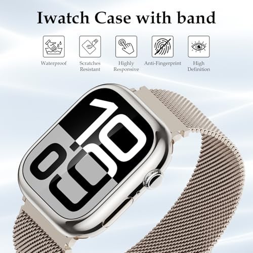 Vigamen Waterproof Stainless Steel Milanese Band with Case Compatible for Apple Watch Bands 40mm for Women Men,Breathable Metal Magnetic Replacement Strap for iWatch Series 6 5 4 SE SE 3,Starlight - Image 4
