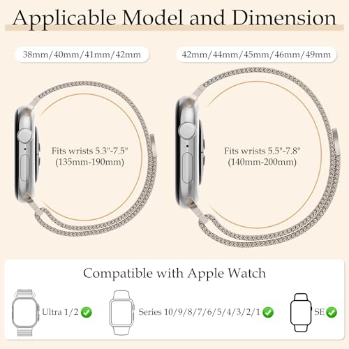 Vigamen Waterproof Stainless Steel Milanese Band with Case Compatible for Apple Watch Bands 40mm for Women Men,Breathable Metal Magnetic Replacement Strap for iWatch Series 6 5 4 SE SE 3,Starlight - Image 5